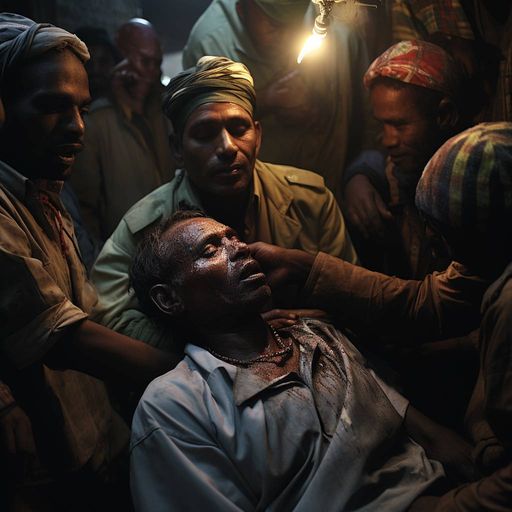  Bilder erstellt von der KI Midjourney. Eingabe:
"/imagine a scene in which people get rid of the remedies, James
Nachtwey".