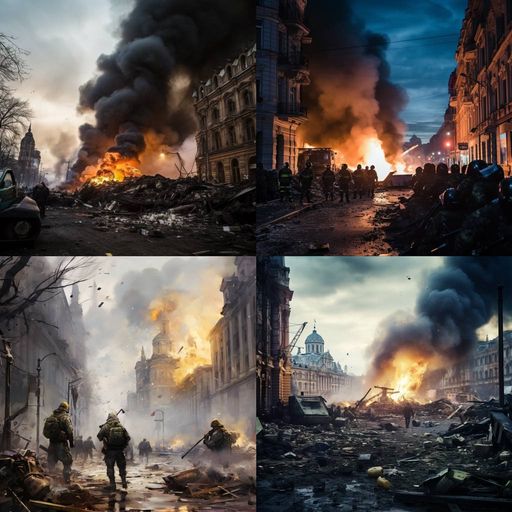 Vorschau Bild von Bilder erstellt von der KI Midjourney. Eingabe:
"/imagine an attack of Ukrainian forces in St. Petersburg".