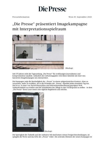 Vorschau Bild von Presse Information "Die Presse" präsentiert Imagekampagne mit Interpretationsspielraum