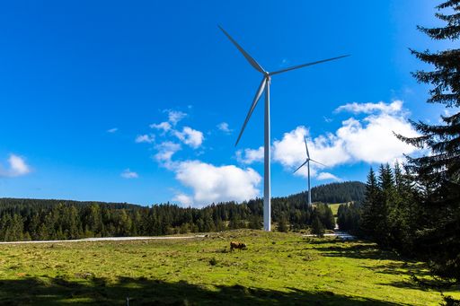 Bild (honorarfrei): Zu den bestehenden Windrädern auf der
Freiländeralm kommen 17 weitere – sie erzeugen ab 2026 CO2-freien
Strom für 55.000 Haushalte