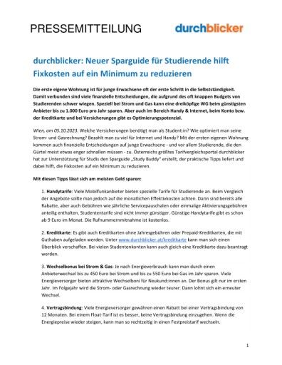 Vorschau Bild von durchblicker: Neuer Sparguide für Studierende hilft Fixkosten auf ein Minimum zu reduzieren