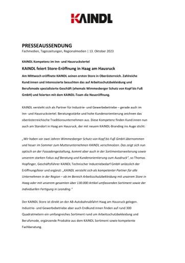 Vorschau Bild von KAINDL feiert Store-Eröffnung in Haag am Hausruck