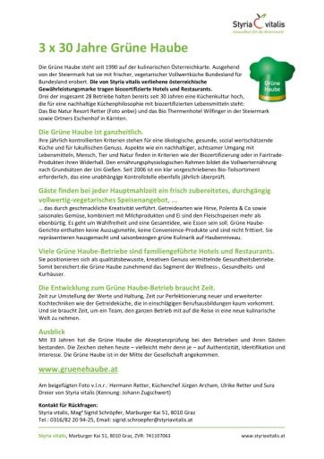 Vorschau Bild von Vollständige Presseaussendung "3 x 30 Jahre Grüne Haube"