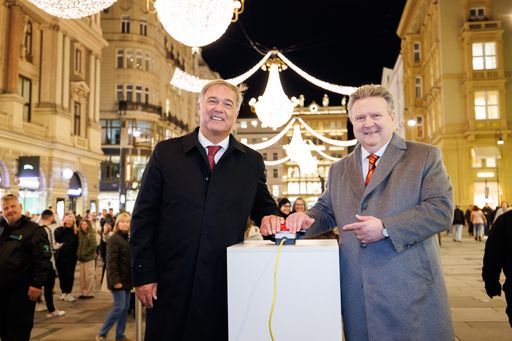  Walter Ruck (Präsident der Wirtschaftskammer Wien)
und Michael Ludwig (Bürgermeister der Stadt Wien) eröffnen feierlich
am Graben die heurige Weihnachtsbeleuchtungssaison in Wien