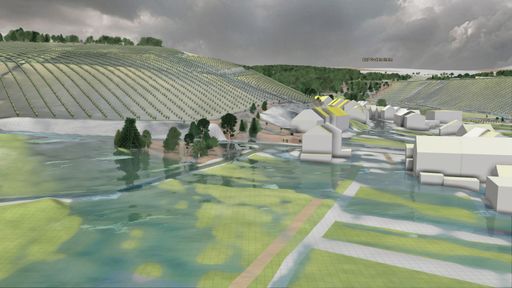 Ein Hangwasser-Szenario im Kreis Ahrweiler
(Rheinland-Pfalz, Deutschland). Was passiert, wenn im Starkregenfall
Hangwasser ein Gebiet flutet - mit Visdom von VRVis werden
Risikozahlen und Gefährdungen dank niederschwelliger
3D-Visualisierung leicht verständlich.