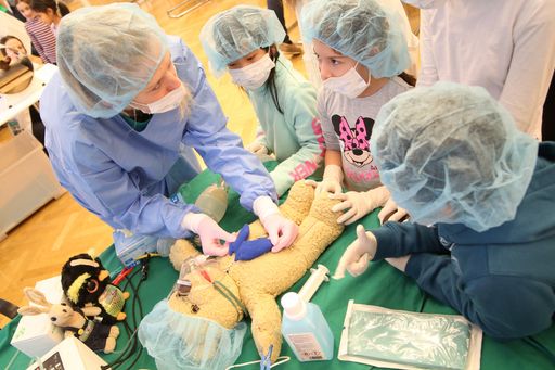  Zum 20. Mal öffnet das Teddybär-Krankenhaus vom 5.
Dezember 2023 an drei Tagen in Wien seine Türen in der Ärztekammer
für Wien. Das Ziel der Aktion Teddybär-Krankenhaus ist es, Kindern
auf spielerische Weise die Angst vor einem Arztbesuch oder einem
Aufenthalt im Krankenhaus zu nehmen. Daher haben die Kinder die
Gelegenheit, an diesen drei Tagen mit ihren Kuscheltieren, Teddys
oder Puppen zu kommen und diese als "Assistenzärzt:innen" durch das
"Spital" zu begleiten. Auf diese Weise können sie aktiv teilnehmen
und gleichzeitig die Scheu vor einem Arztbesuch überwinden.