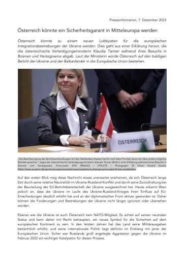  Presseinformation_KLAUDIA_TANNER_unterstützt_Beitrittsverhandlungen