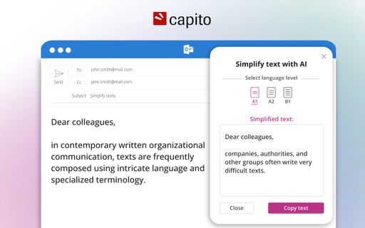 Vorschau Bild von capito digital ist direkt in Outlook, Word und als
Add-on in allen gängigen Browsern verfügbar.