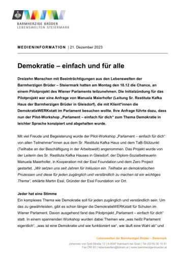 Vorschau Bild von Medieninformation | 21. Dezember 2023