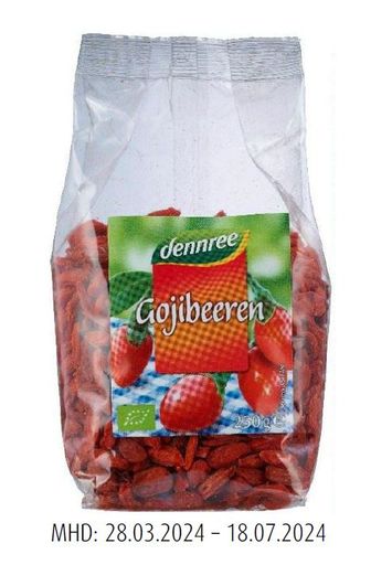 Vorschau Bild von dennree ruft vorbeugend zurück: dennree Goji Beeren
getrocknet 100 g,dennree Goji Beeren getrocknet 250 g