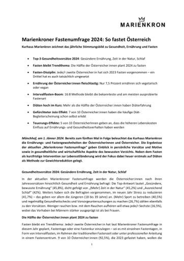 Vorschau Bild von Presseinformation Marienkron Fastenumfrage 2024