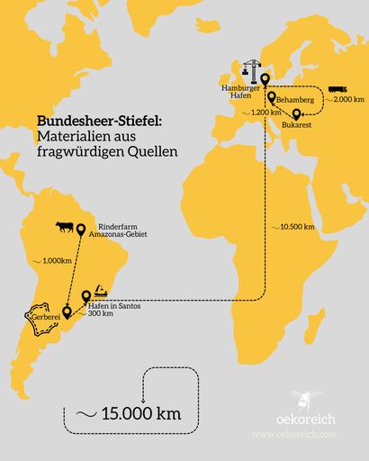 Rund 15.000 Kilometer lang ist die Lieferkette der
neuen Kampfstiefel des Österreichischen Bundesheeres.