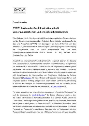 Vorschau Bild von Presseinformation - ÖVGW: Ausbau der Gas-Infrastruktur schafft Versorgungssicherheit und ermöglicht Energiewende