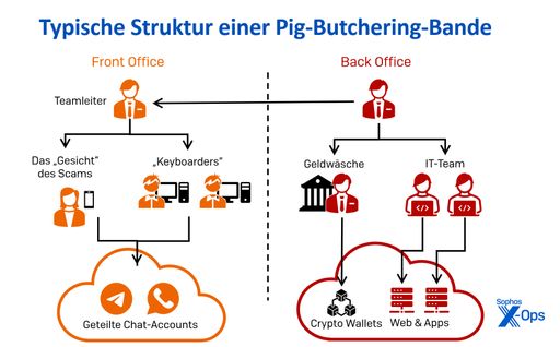 Typische Struktur einer Pig-Butchering-Bande / Die Verwendung
dieses Bildes für redaktionelle Zwecke ist unter Beachtung aller
mitgeteilten Nutzungsbedingungen zulässig und dann auch honorarfrei.
Veröffentlichung ausschließlich mit Bildrechte-Hinweis.