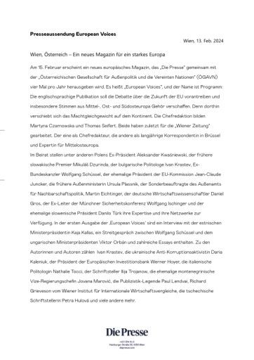 Vorschau Bild von Presseaussendung European Voices