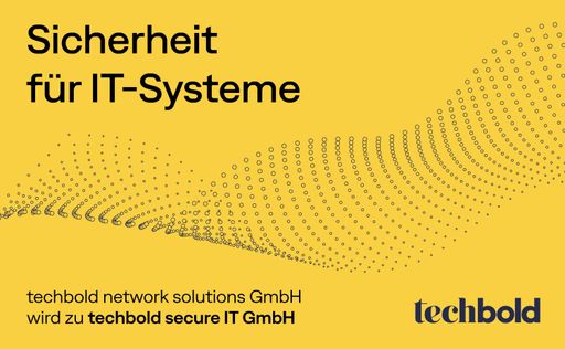  Das Unternehmen techbold network solutions GmbH
wurde in techbold secure IT GmbH umbenannt. Damit wird dem Umstand
Rechnung getragen, dass sich das Unternehmen bereits heute vorrangig
mit den Themen der IT-Sicherheit auseinandersetzt.