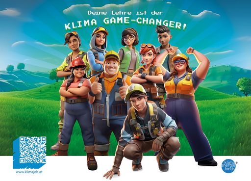 Vorschau Bild von Kampagnen-Sujet zur neuen Kampagne "Deine Lehre ist
der Klima Game Changer!" des Klima- und Energiefonds