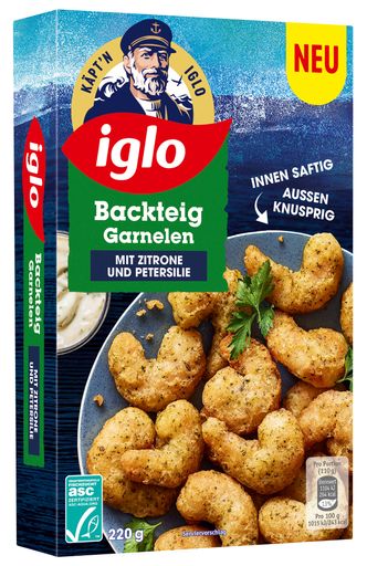 Vorschau Bild von Die ASC zertifizierten Backteiggarnelen mit Zitrone
und Petersilie ergänzen die Meeresfrüchte-Produktfamilie von iglo.