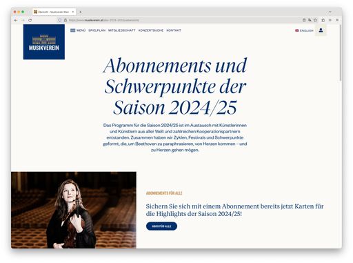 Dieses Bild zeigt einen Screenshot der Website des Musikverein
Wien.