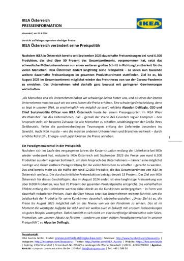 Vorschau Bild von IKEA Österreich Presseinformation Preispolitik 2024