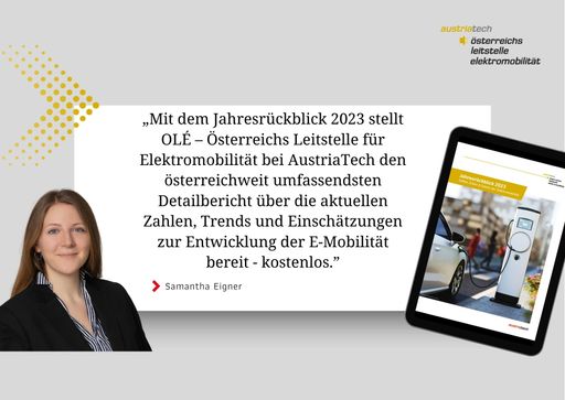 Vorschau Bild von Samantha Eigner, Co-Projektleitung Jahresrückblick
2023, OLÉ Österreichs Leitstelle für Elektromobilität bei
AustriaTech