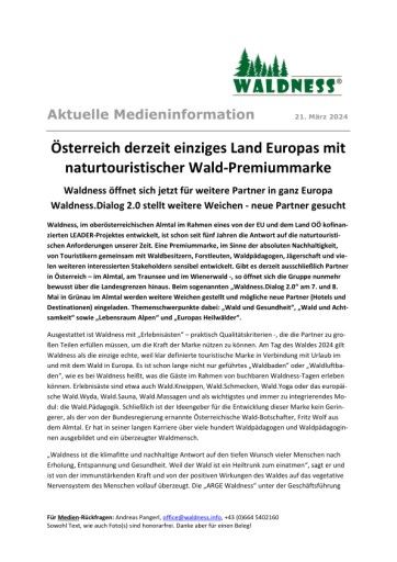 Vorschau Bild von Pressetext WALDNESS öffnet sich Europa im Dialog 2.0