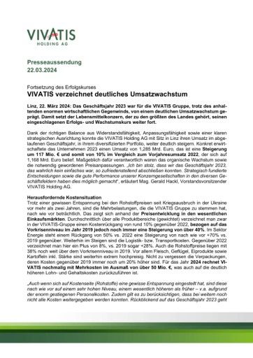 Vorschau Bild von Presseaussendung VIVATIS Holding AG vom 22.03.2024