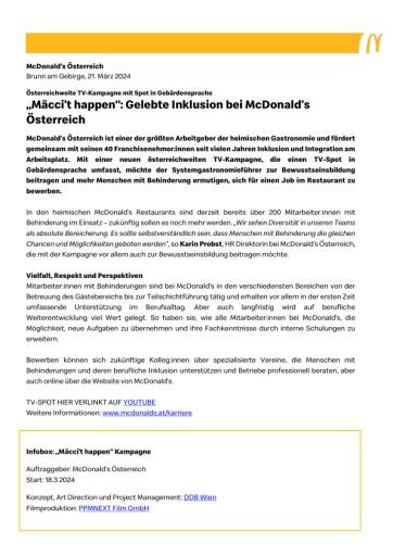 Vorschau Bild von McDonalds Österreich Presseinformation Mäcci't happen - Gelebte Inklusion