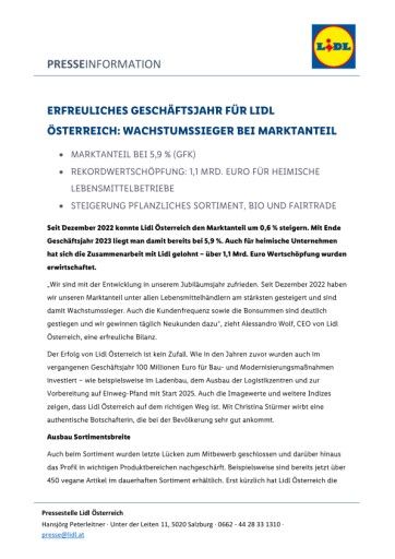Vorschau Bild von PDF-Pressemitteilung Lidl Österreich
