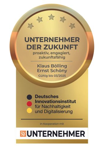 Siegel Unternehmer der Zukunft, ausgestellt durch
Deutsches Innovationsinstitut für Nachhaltigkeit und Digitalisierung