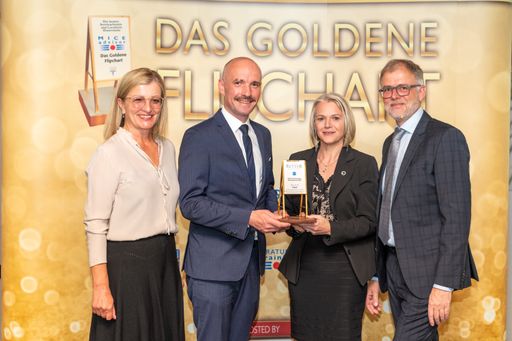 Vorschau Bild von Das Goldene Flipchart für das beste Seminarhotels
Österreichs 2023 ging ex aequo mit einer Gesamtzufriedenheit von
99,83 (!!!) Prozent an: