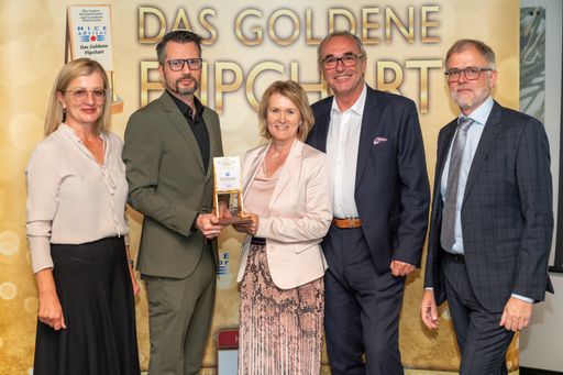 Vorschau Bild von Das Goldene Flipchart für das beste Seminarhotels
Österreichs 2023 ging ex aequo mit einer Gesamtzufriedenheit von
99,83 (!!!) Prozent an: