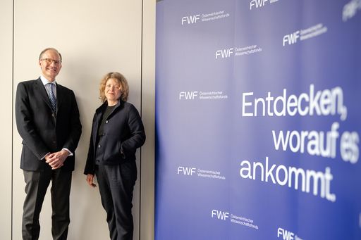 Sind ab September 2024 Teil des fünfköpfigen
FWF-Präsidiums: Christoph Binder und Eva Kernbauer verantworten
künftig die beiden Fachabteilungen Geistes- und Sozialwissenschaften
sowie Biologie und Medizin.