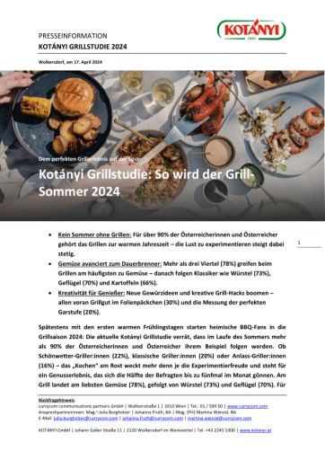 Vorschau Bild von Presseaussendung: Kotányi Grillstudie 2024
