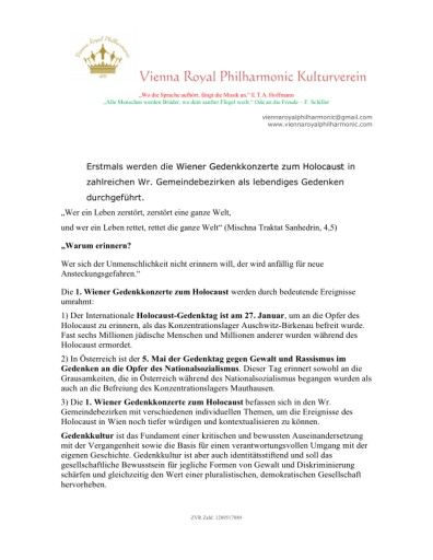  Detaillierte Informationen zu Terminen und Orten der 21 Konzerte der 1. Wiener Gedenkkonzerte zum Holocaust