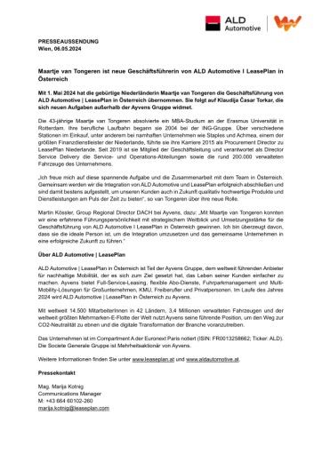 Vorschau Bild von Maartje van Tongeren ist neue Geschäftsführerin von ALD Automotive I LeasePlan in Österreich