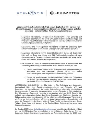 Vorschau Bild von Gesamter Text - Leapmotor International nimmt Betrieb auf
