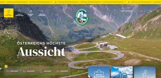 Startseite der neuen Website Großglockner
Hochalpenstraße mit Info zur Befahrbarkeit