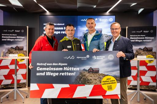 Pressekonferenz, Startschuss der
Informationskampagne "Notruf aus den Alpen - Gemeinsam Hütten und
Wege retten!"