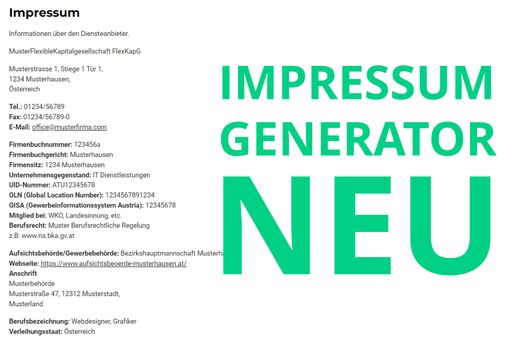  Generiertes Impressum aus dem Impressum Generator Österreich von
AdSimple.