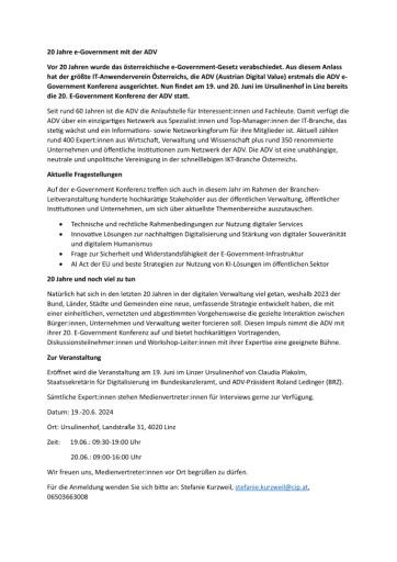 Vorschau Bild von Pressemitteilung zur OTS-Aussendung