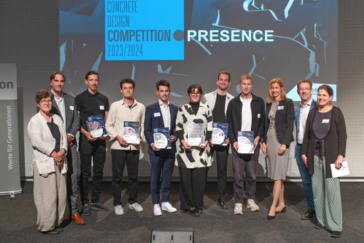 Die Gewinner und die Jury der Concrete Design
Competition 2023/2024 in Österreich (v.l.n.r.): Ursula Schneider
(Juryvorsitzende), Markus Querner (Jurymitglied), Michael Autischer
(Revolution im Wasser), Florian Traugott (Continuity), Daniel
Weirather (Ecological and economic potentials of point supported
flat slabs in concrete construction), Lilian Furrer (Concrete
Cooler), Max Rubach und Lasse Siemen (Olaf & Odine), Katharina
Kindelmann (Jurymitglied), Anton Glasmaier (Vorstandsvorsitzender
Beton Dialog Österreich), Claudia Dankl (Vorstandsmitglied Beton
Dialog Österreich)