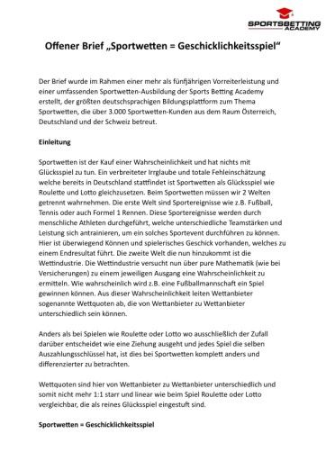Vorschau Bild von Offener Brief von Daniel Winter-Holzinger, Betreiber der "Sportsbetting Academy"