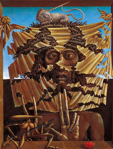 Gemälde von Ernst Fuchs, 1953, Mischtechnik auf
Pergament, 14 x 18 cm