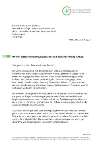  Offener Brief zum Bewertungsboard samt Geschäftsordnung (KAKuG)