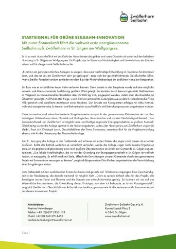 Vorschau Bild von Pressetext - Pressemappe Pressekonferenz Zwölferhorn Seilbahn am 02.07.2024