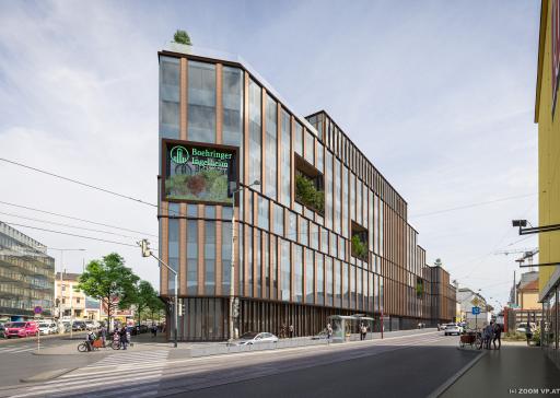 Visualisierung - 2027 soll das neue
Verwaltungsgebäude von Boehringer Ingelheim in Betrieb genommen
werden.