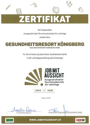 Vorschau Bild von Zertifikat "Ausgezeichneter Tourismusbetrieb für
Lehrlinge"