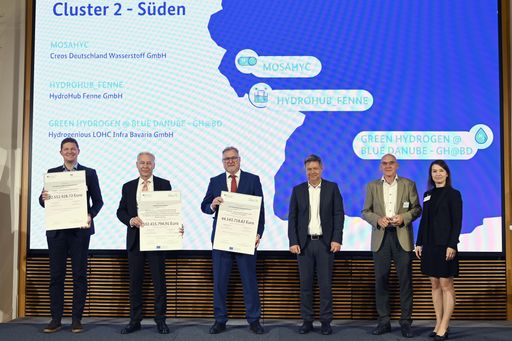 Empfänger der Förderbescheide für die Hy2Infra IPCEI-Welle
gemeinsam mit Bundeswirtschaftsminister Dr. Robert Habeck und Dr.
Markus Wittmann, Ministerialdirektor des Bayerischen
Staatsministeriums für Wirtschaft. Links im Bild: Dr. Daniel
Teichmann, CEO und Gründer Hydrogenious LOHC" Copyright: (C) BMWK /
Andreas Mertens Die Fotos dürfen unter Angabe des Copyrights
verwendet werden. Die Fotos dürfen nicht für kommerzielle oder
Werbezwecke verwendet werden. / Weiterer Text über ots und
www.presseportal.de/nr/175673 / Die Verwendung dieses Bildes für
redaktionelle Zwecke ist unter Beachtung aller mitgeteilten
Nutzungsbedingungen zulässig und dann auch honorarfrei.
Veröffentlichung ausschließlich mit Bildrechte-Hinweis.