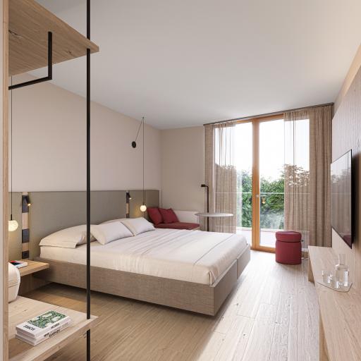 Rendering für ein neues Doppelzimmer in der Heiltherme Bad
Waltersdorf